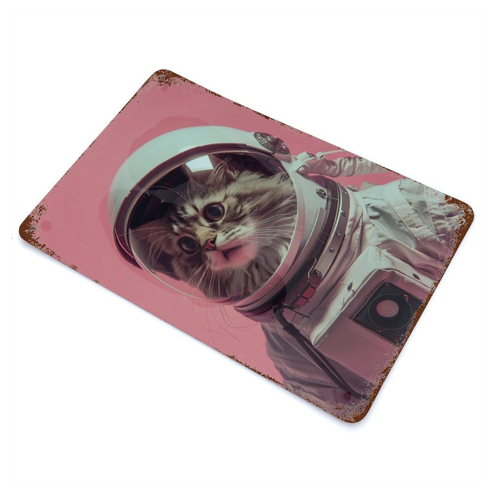 Rusty Metal Tin Sign Maine Coon Astronaut 11.8"x7.9", Industrial Home Decor for Patio, Garden Room And Bar Decor