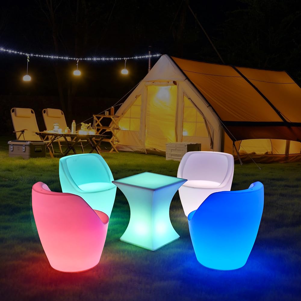 Lampada da giardino a LED luminosa poltrona tavolo economica con telecomando. Ricaricabile RGBW luminosità regolabile Nuovo Chic LED Mobili (YXF-6372 Poltrona angolare)