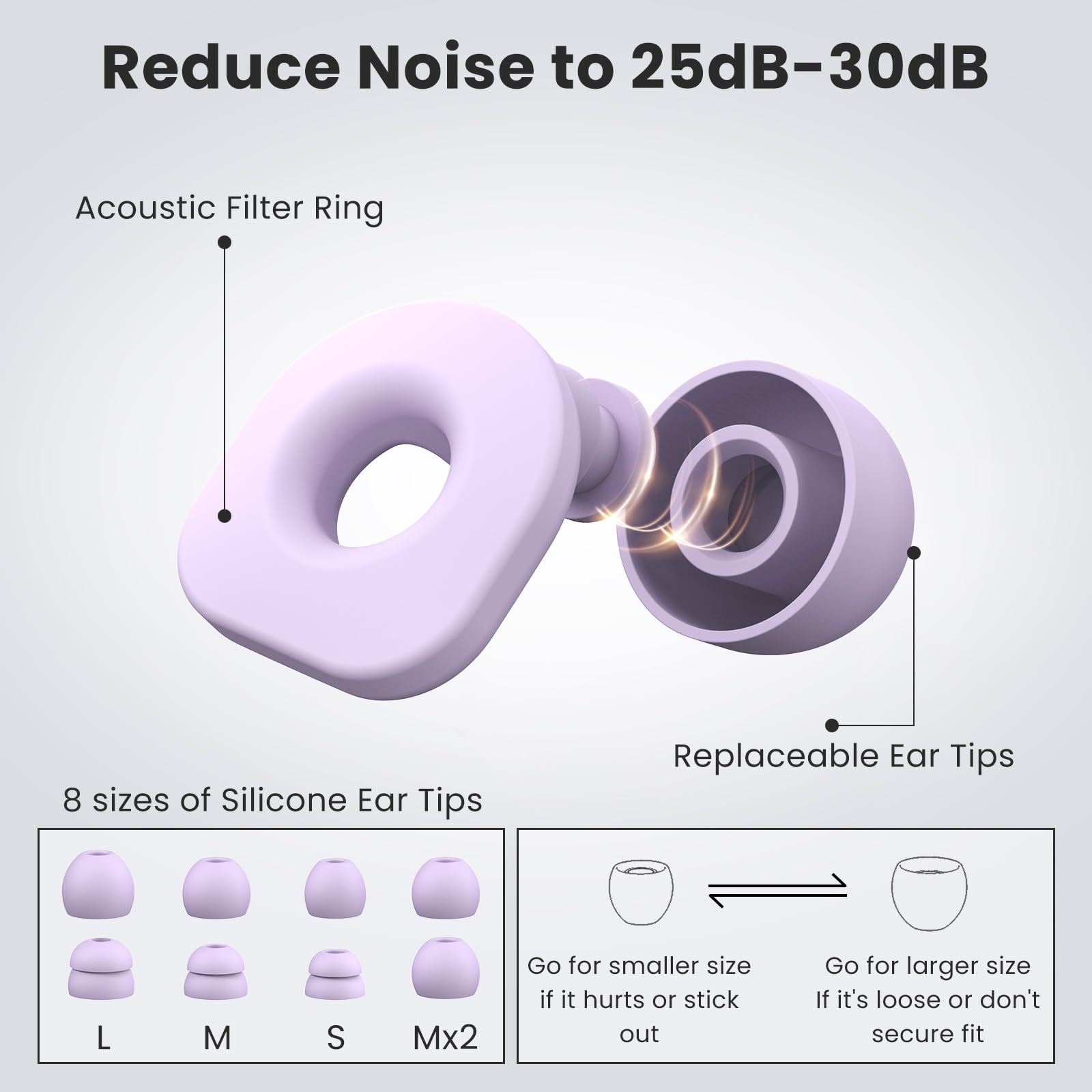 2 pares de tapones para los oídos para dormir, tapones reutilizables para los oídos con 8 pares de almohadillas para los oídos y un cable conector, tapones suaves para los oídos para reducción