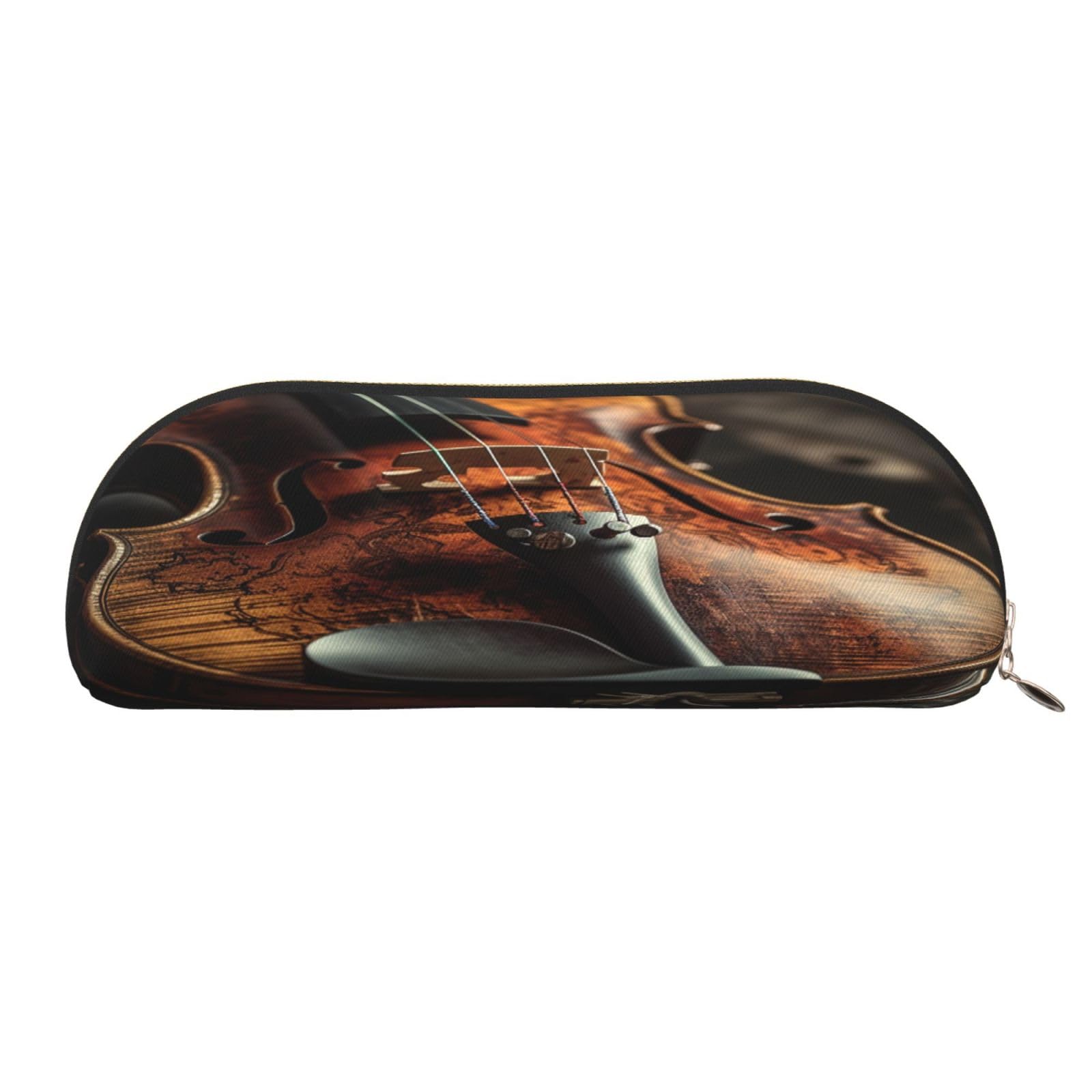 QMKFWT Violin Pencil Pouch Leather,Small Pen Bags With Zipper For Pencils,Pens,Markers,Makeups,Change,Coins