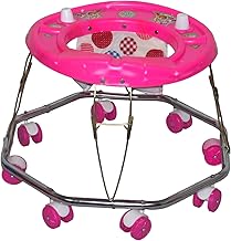 EVOSHINE Baby Walker for Kids 6-18 Months | Soft Cushion Seat | Safe & Comfy Walking Support for Boys & Girls | 360° Rotating Wheels (Pink)