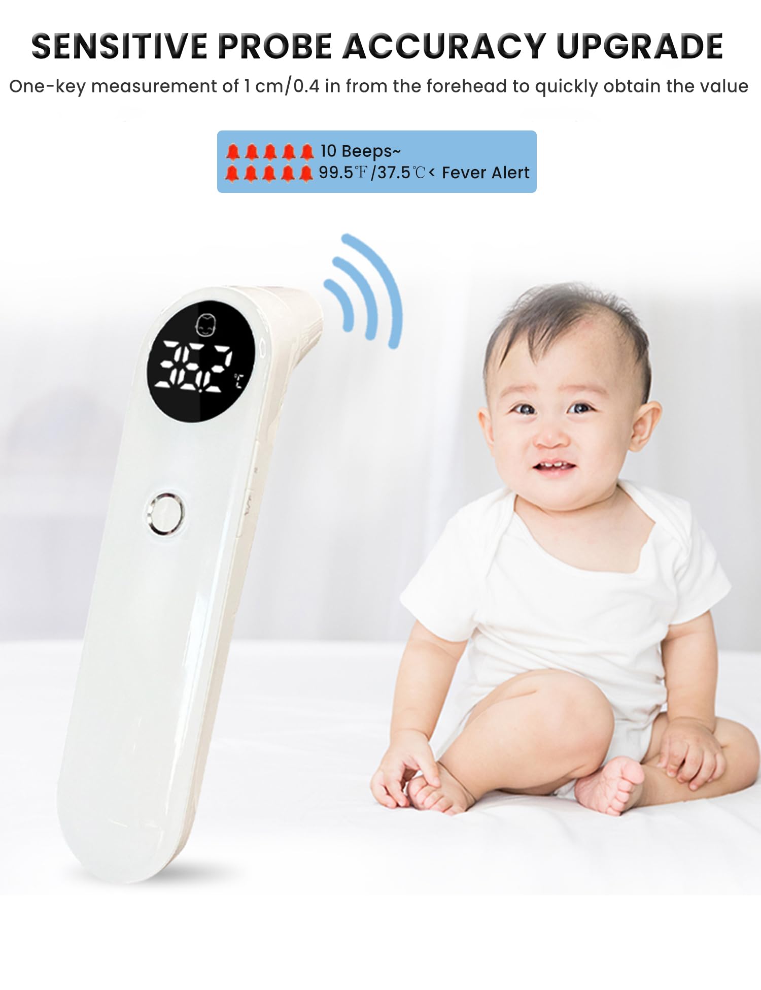 Termometro 3 in 1 per bambino, anteriore, orecchio e oggetto, termometro digitale a infrarossi senza contatto con display LED, allarme febbre, modalità silenziosa, promemoria memoria, termometro