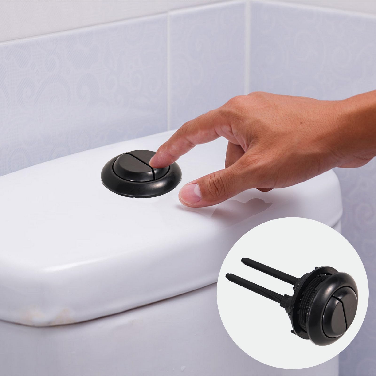 Botón Descarga Inodoro Repuesto 48mm, Pulsador Doble Descarga Ajustable para Abertura Tanque Universal Pieza de Reparación para Baño del Hogar (Negro) — view 6