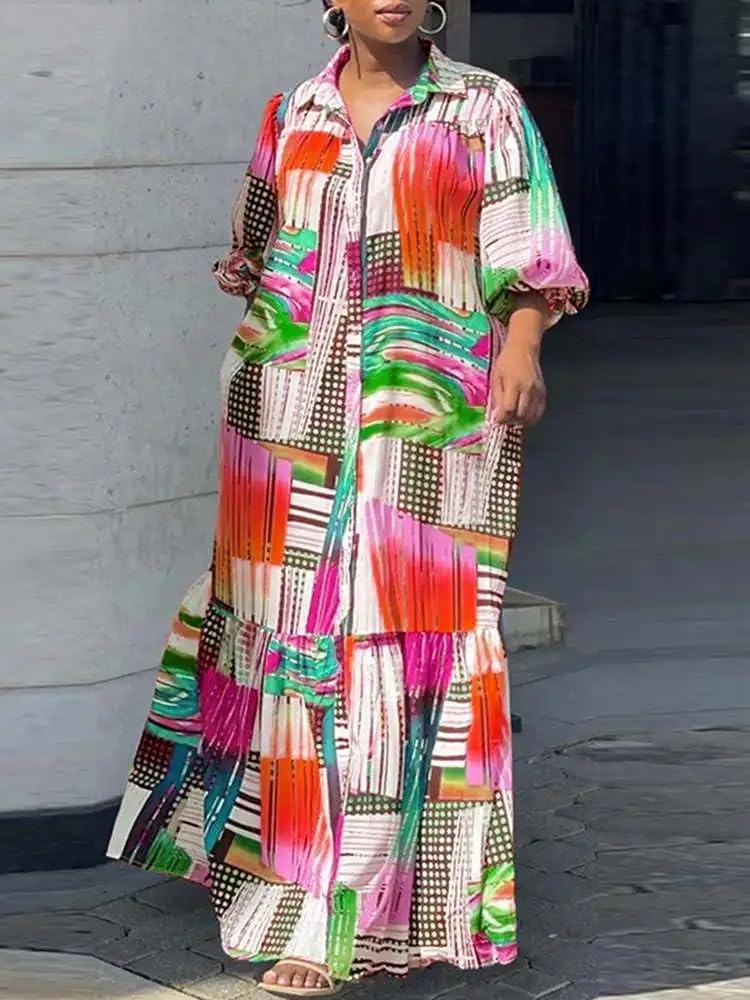 LIXINGHEITANG Women Elegant Shirt Dress Evening Party Bohemian Casual Loose Robe Femme Oversized