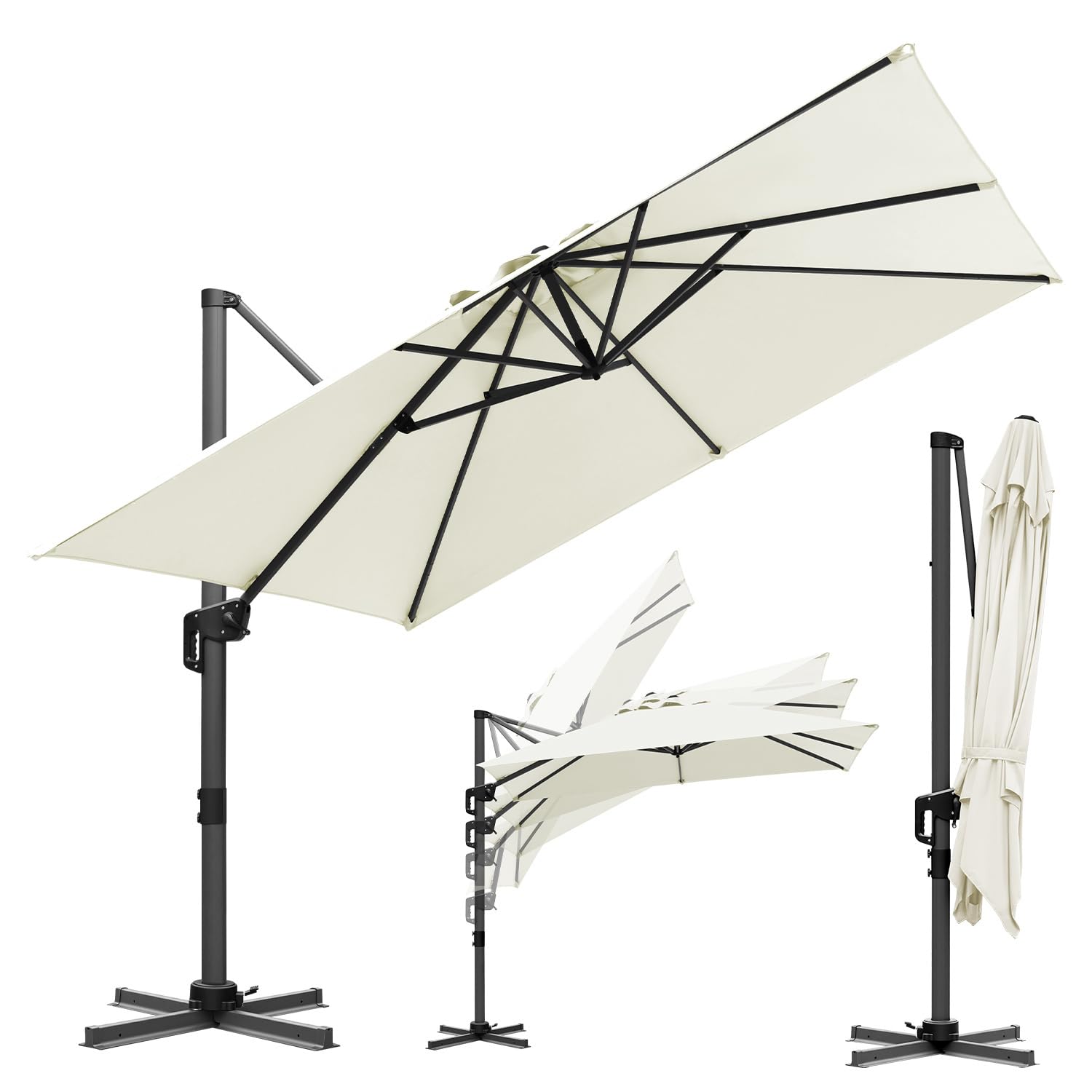 ISOISL Sonnenschirm Ampelschirm 300 x 300 cm Sonnenschutz UV50+ Groß Gartenschirm 360° Drehbar und Kippbar,Terrassenschirm Aluminium für Garten orde Outdoor-Essbereich