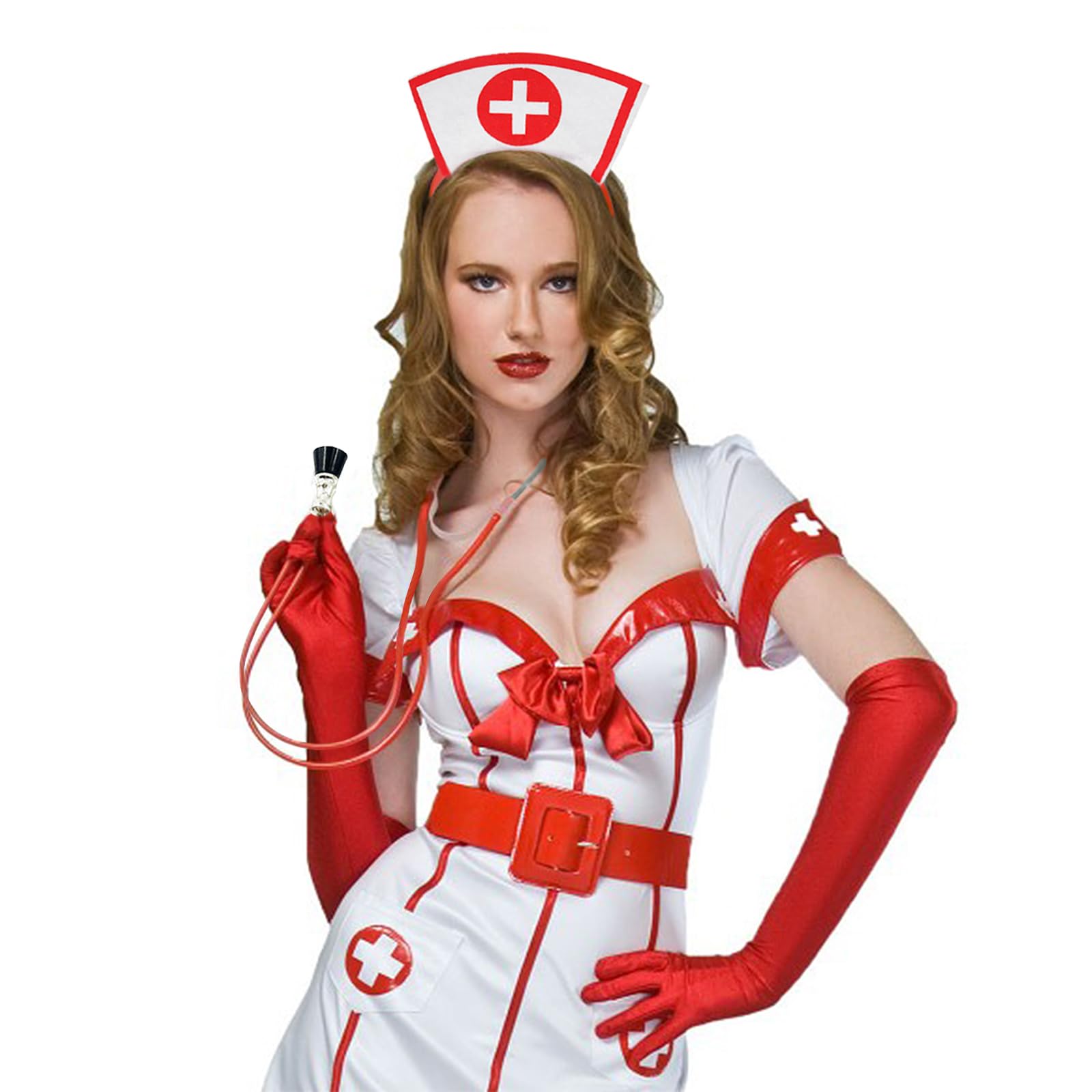 Nurse Costume Headband Gloves Fake Stethoscope Set - Image 2