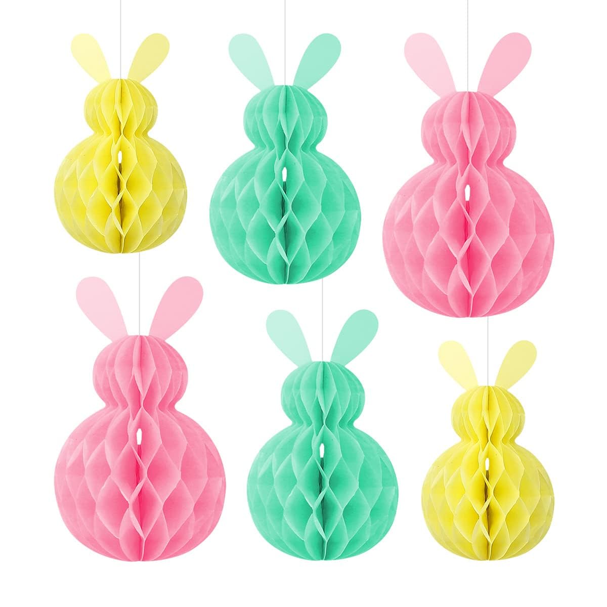 6PCS Bunny Rabbit Easter Hanging Decorations Cute Honeycomb Shape Ball Pendant Hanging Bunny Ornament For Easter Party Favors