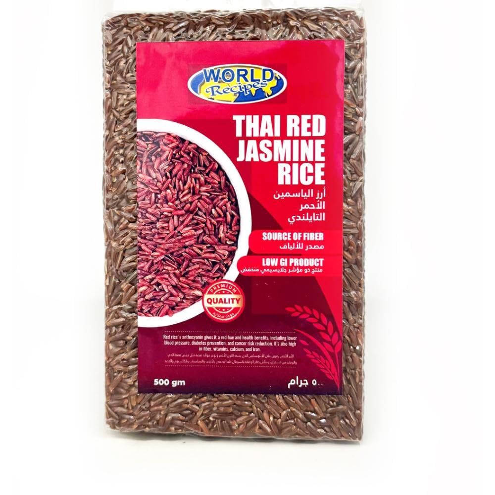 World Recipes Red Jasmine Rice 500g, Premium Quality - 100% Natural, Source of Fiber, Rich in Antioxidants and, Essential Minerals like Zinc, Calcium, and Iron.