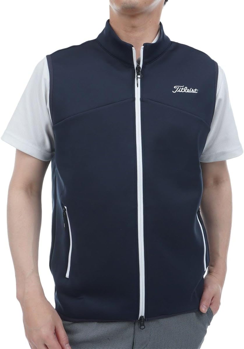 【美品】タイトリスト ニットベスト 黒 サイドリブ編み シンプル Vネック コットン混 メンズ M ゴルフウェア TITLEIST