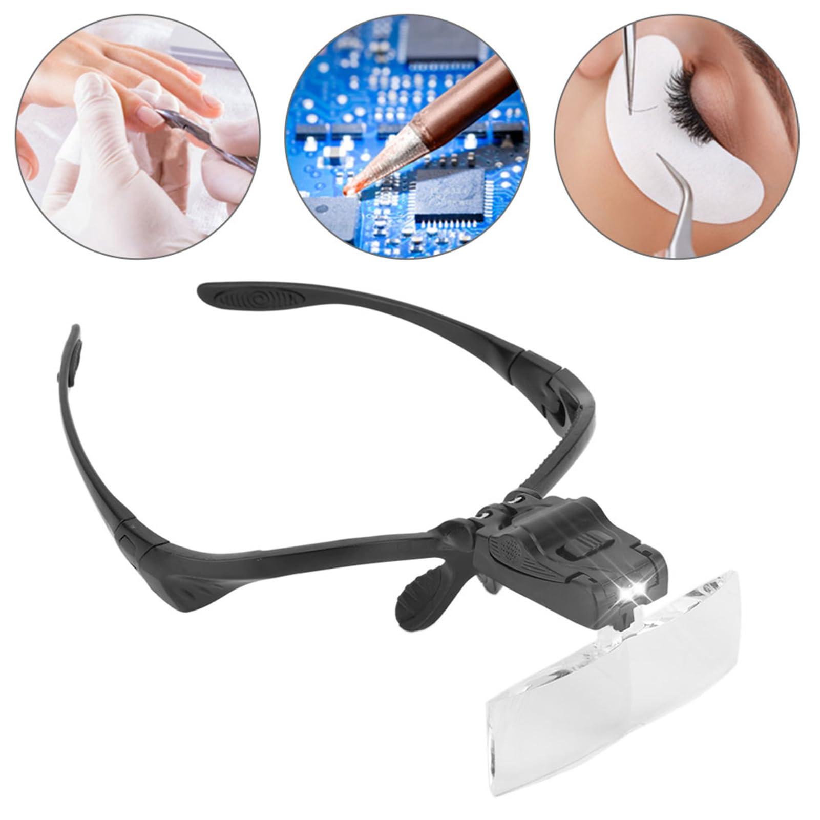 Lente D'ingrandimento per Ciglia, ANGGREK Lunette Loupe Lente D'ingrandimento per Archetto con Lampada a 5 Lenti per Estensione delle Ciglia Uso del Tatuaggio Lente D'ingrandimento per la Testa