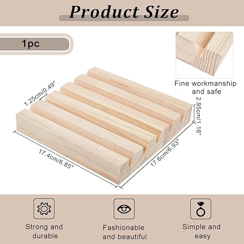 Miniatura 2 de NBEADS Soporte de exhibición de aretes de madera, 5 ranuras para joyas y anillos, soporte para tarjetas de madera, soporte para tarjetas de visita
