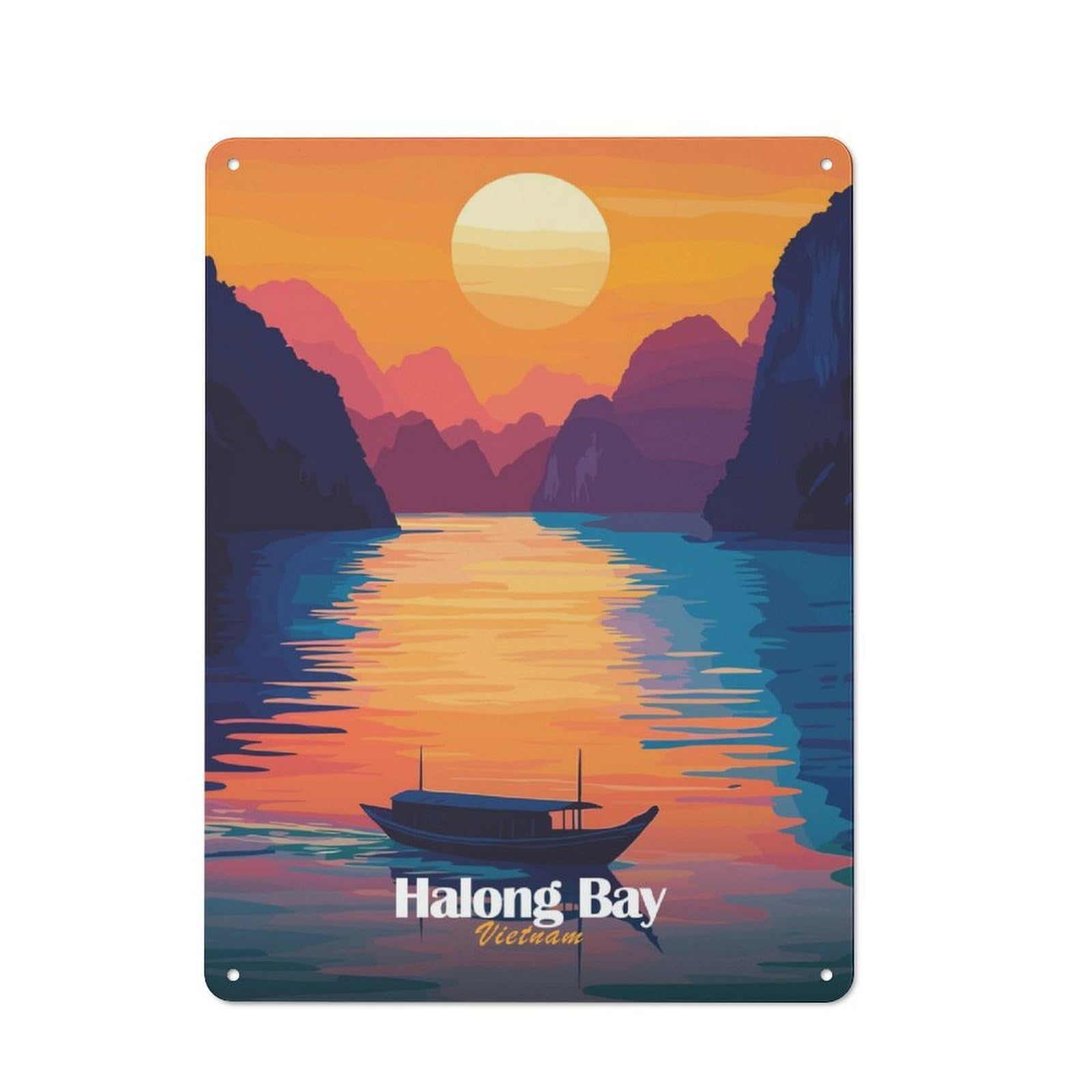 Junmoney Halong Bay Sunset For Living Room Or Hallway, Rustic Metal Sign 40X30cm, For Home Interiors, Feature Walls And Decorative Displays