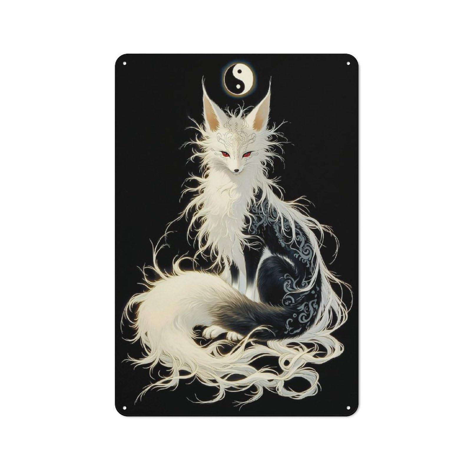 Tin Wall Sign with Fantasy Fox with Yin Yang Design 30x20cm, Classic Kitchen Wall Decor for Restaurant, Kitchen, Counter Or Breakfast Nook