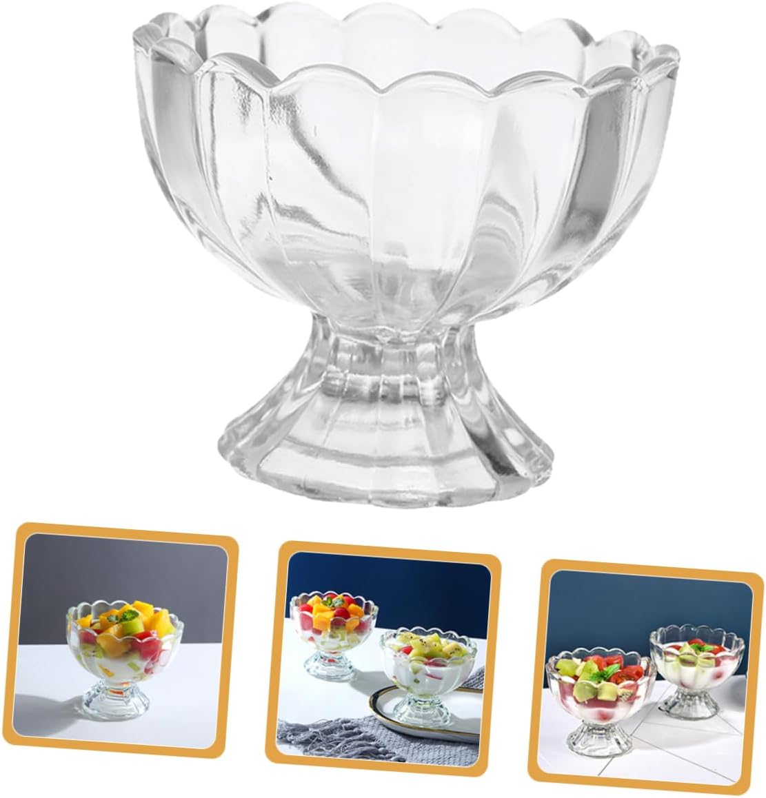 Luxshiny 6Pcs Tulip Shaped Footed Dessert Bowls Glass Cups for Ice Cream Fruit Salad Pudding Snacks for Portion Control Easy Cleaning