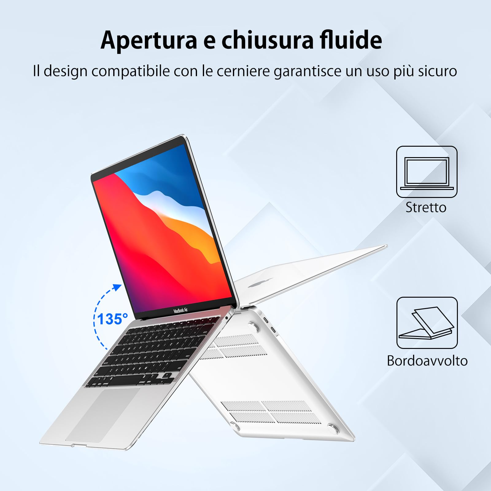 NPUOLS Custodia Protettiva per MacBook Air 13 Pollici Cover 2021 2020 2019 2018 Modello A2337(M1) A2179 A1932, Cristallo Rigide Custodia e Ultra Sottile TPU UE Tastiera Cover (A2337 A2179)