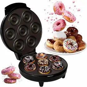 Mini Máquina de Donuts, Rosquinhas e Pão De Queijo Elétrica. Capacidade Para 7 Moldes, Revestimento Antiaderente, Fácil De Limpar E Transportar 110V Preto Branco ou Vermelho (CORES SORTIDAS) FONSES