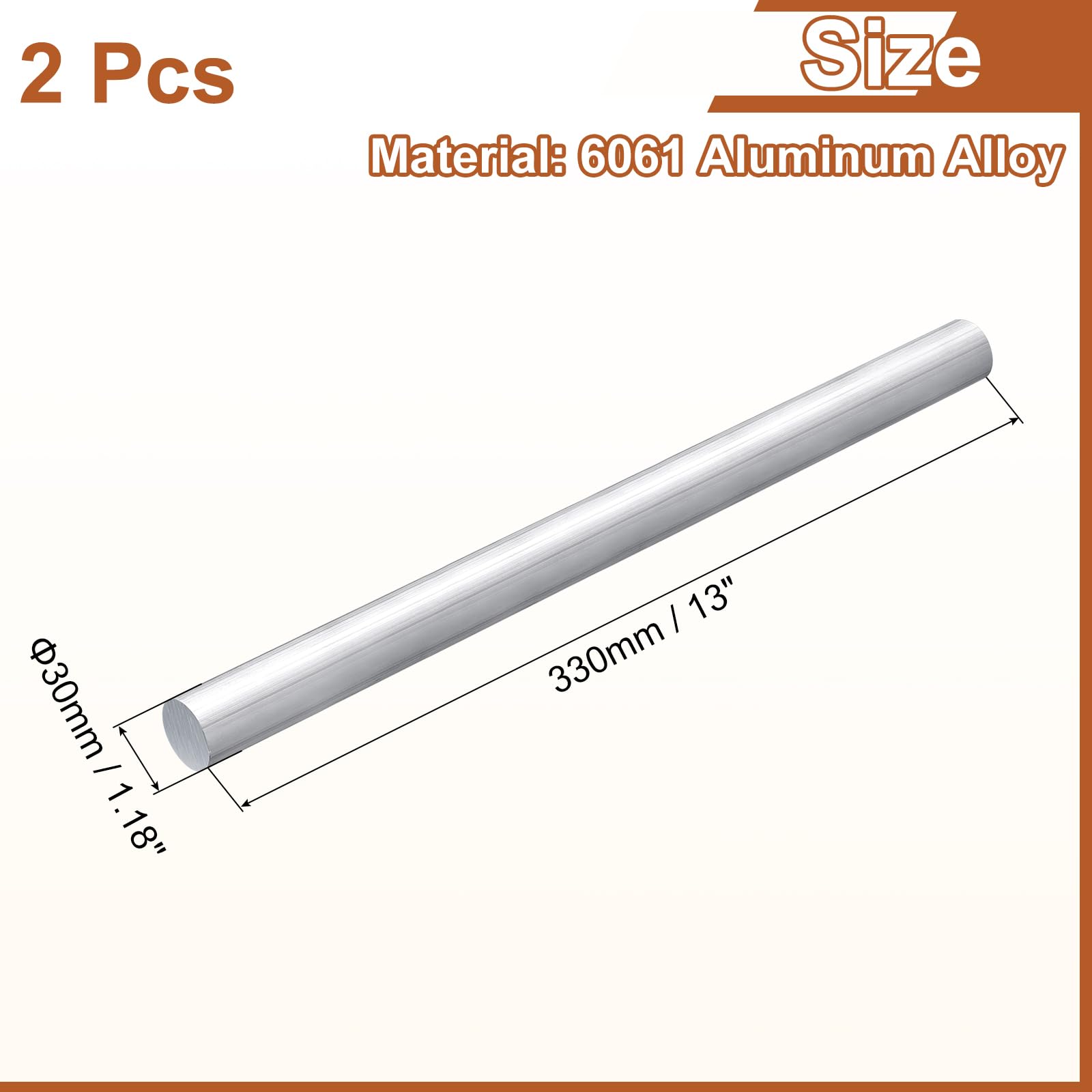 QUARKZMAN 2 Pezzi 1 3/16"(30mm) Diametro Asta Rotonda In Alluminio 13"(330mm) Lunghezza 6061 Asta Rotonda In Alluminio Massiccio Barra Per Tornio Per Industria Costruzioni DIY Artigianato