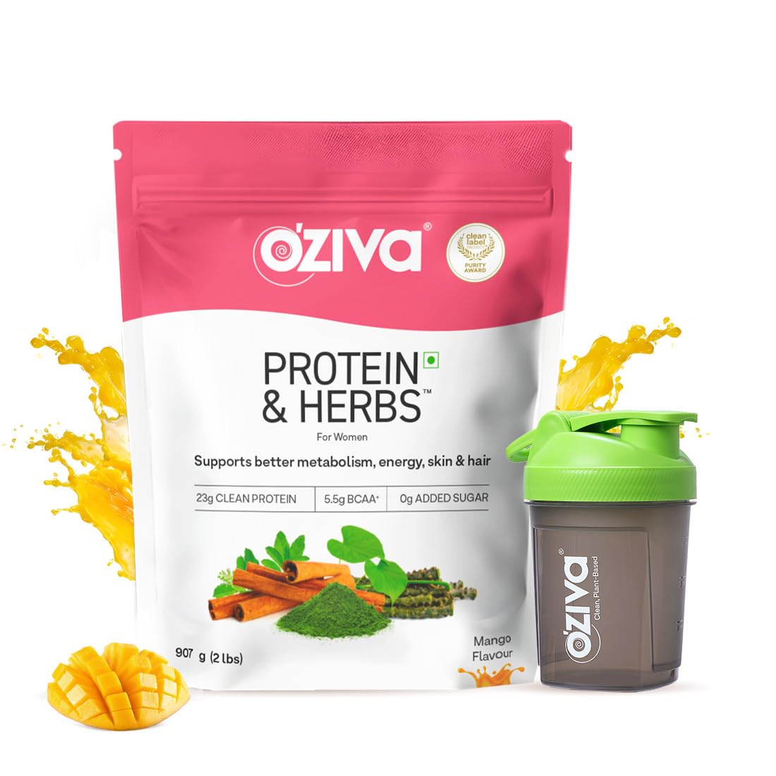 OZiva Protein & Herbs for Women (Mango) I Manage Weight, Energy & Metabolism | Clean Protein, Shatavari, Green Tea I No Added Sugar, 2lbs with Shaker-picture-11