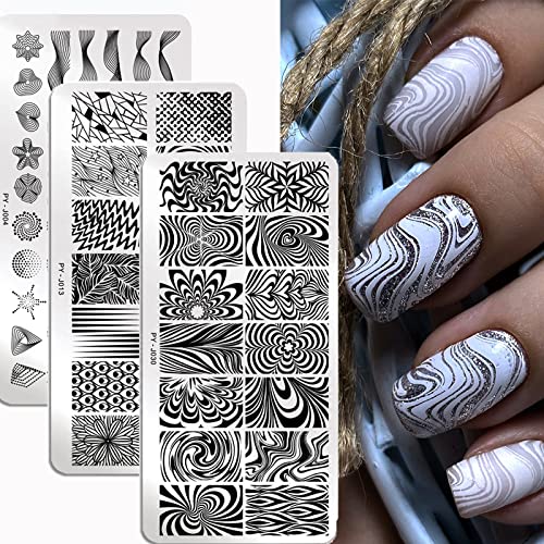 3 ks šablony na nehty, sada map, Mwoot Geometry Lines Theme Nail Stamping Plate, Nail Art Plates razítko na nehty manikúra Tool Kit,šablony na nehty