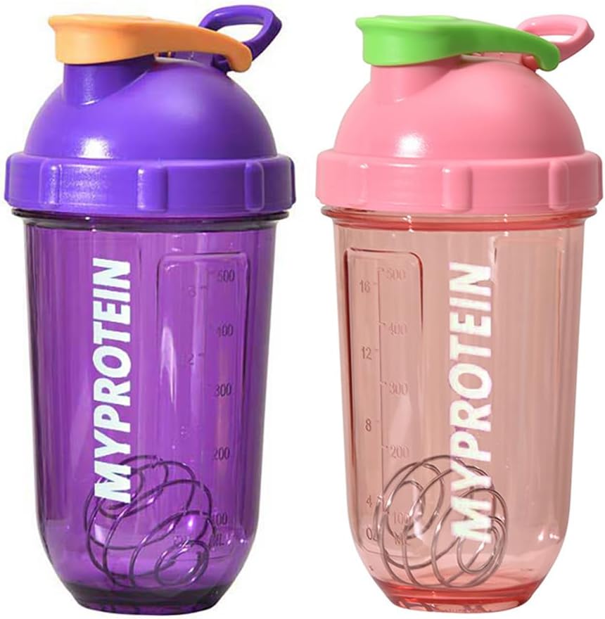SERENITA 2 Pack Clear Water Bottles Protein Shaker 18oz for School, Gym, Sports (Pink MIx)