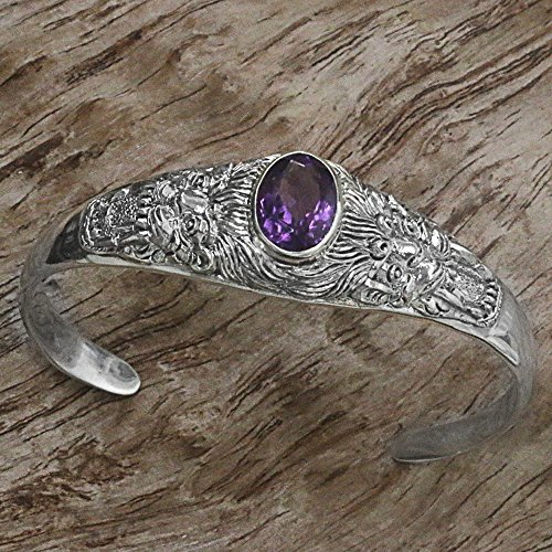 Novica .925 Sterling Silver Animal Themed Cuff Bracelets 'Amethyst Tigers #TOP3