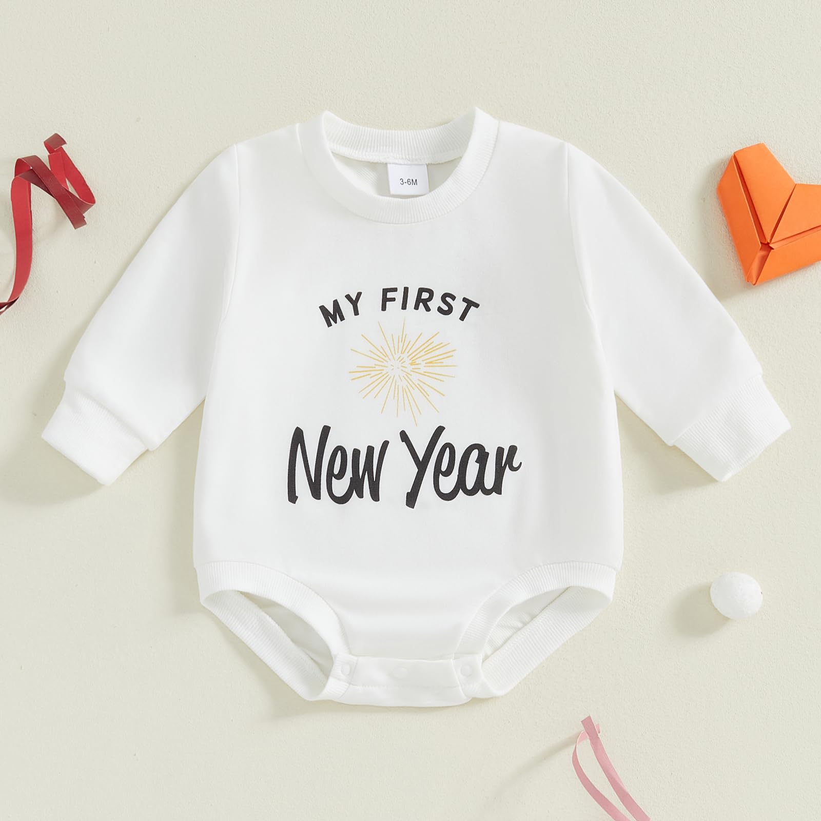 My First New Years Baby Girl Boy Outfit 0 3 6 12 18 Months Newborn Toddler Winter Romper Clothes (B White, 12-18 Months)