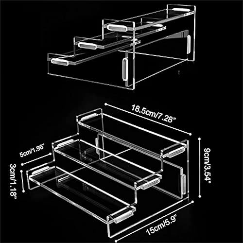 Miniatura 7 de Estante rectangular de exhibición de acrílico de 3 niveles, estante transparente de escritorio de 7.28 pulgadas, cupcakes, perfume, muñecas de