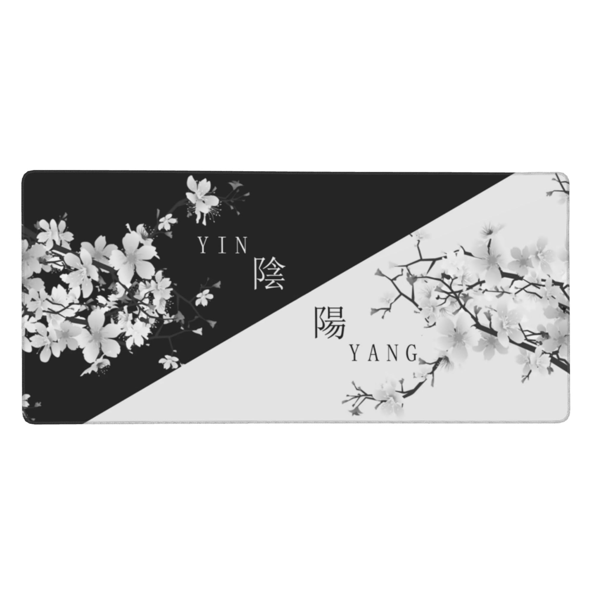 Large Gaming Mouse Pad Japanese Black White Cherry Blossom Mouse Pad with Stitched Edges & Nonslip Rubber Base Extended XXL Long Mousepad Big Desk Mat for Company Office Work, 35.4 x 15.7 in