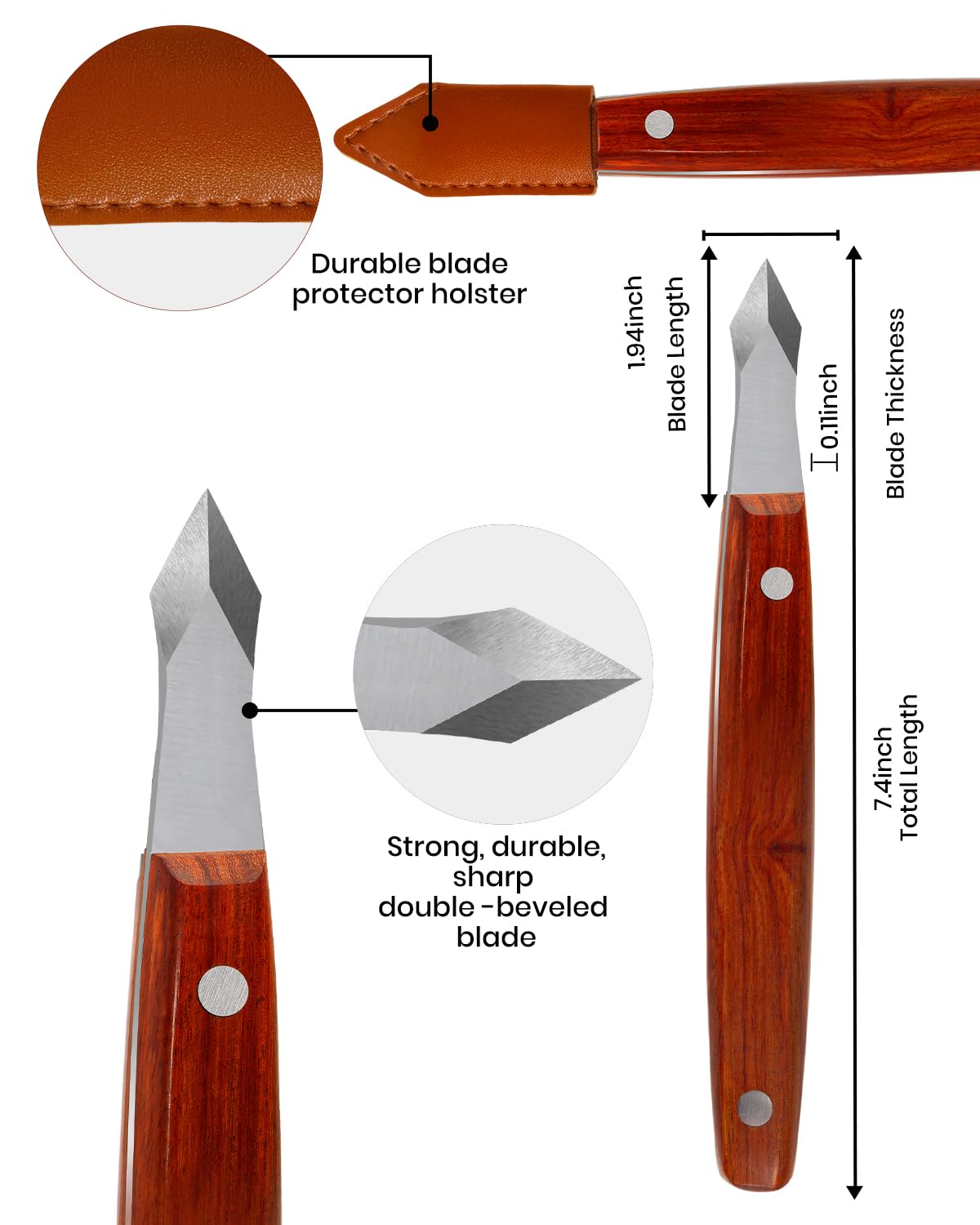 Woodworking Marking Knife – High Carbon Steel Double-Beveled Scribing Blade, Ergonomic Wooden Handle & Leather Sheath – Precision Scribing Tool for Joinery, Carpentry & Wood Carving – by Aeglemana — Amazon image 3