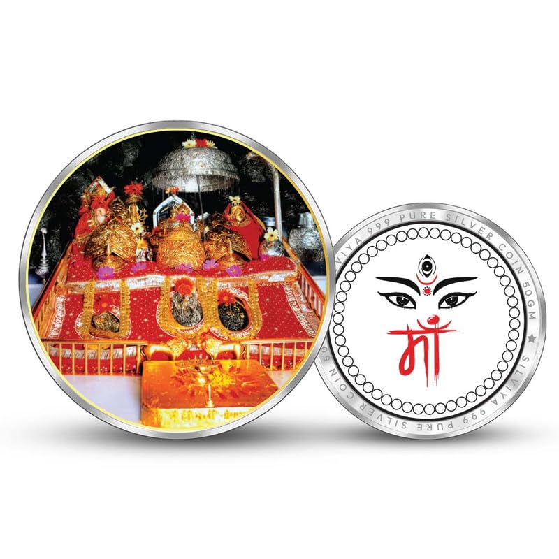 Silviya BIS Hallmarked Mata Vaishno Devi 999 Pure Silver Coin (50 Gram) Round Shape: Hindu Goddess - Vaishno Devi Shrine - Katra Pilgrimage - Religious Gift (B0DBD948FW) Amazon Price History, Amazon Price Tracker