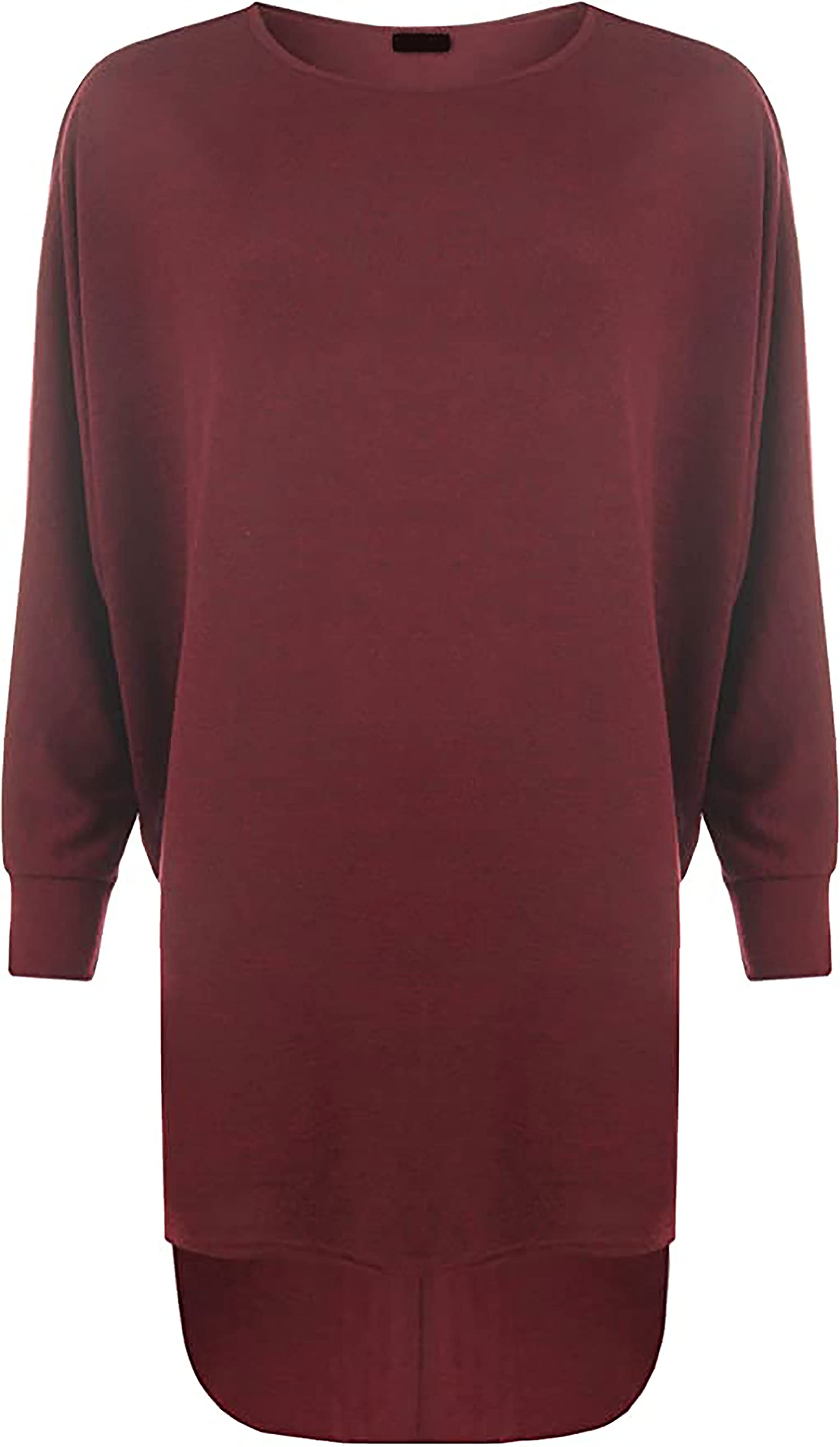 Fairy Trendz Ltd Women's Wine Knit Plain Oversized Long Sleeve Top Batwing Dip Hem Baggy Top 8-26 ( Uk 20-22)