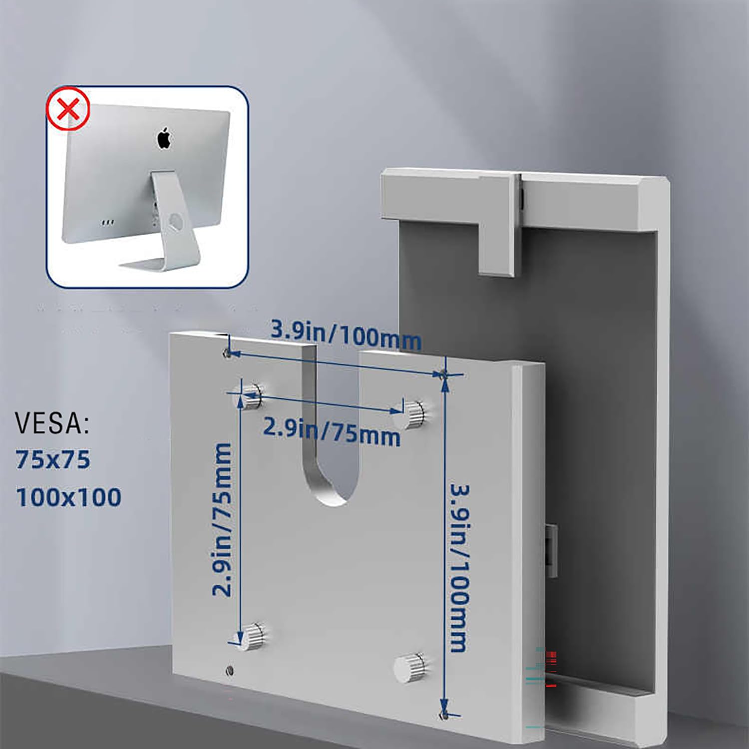 Adaptador de montaje VESA de 24 pulgadas para Apple iMac 2024 (chip M1/M3/M4) – Compatible con modelos iMac versión 2024 – Convierte a patrón VESA de 75 x 75/100 x 100