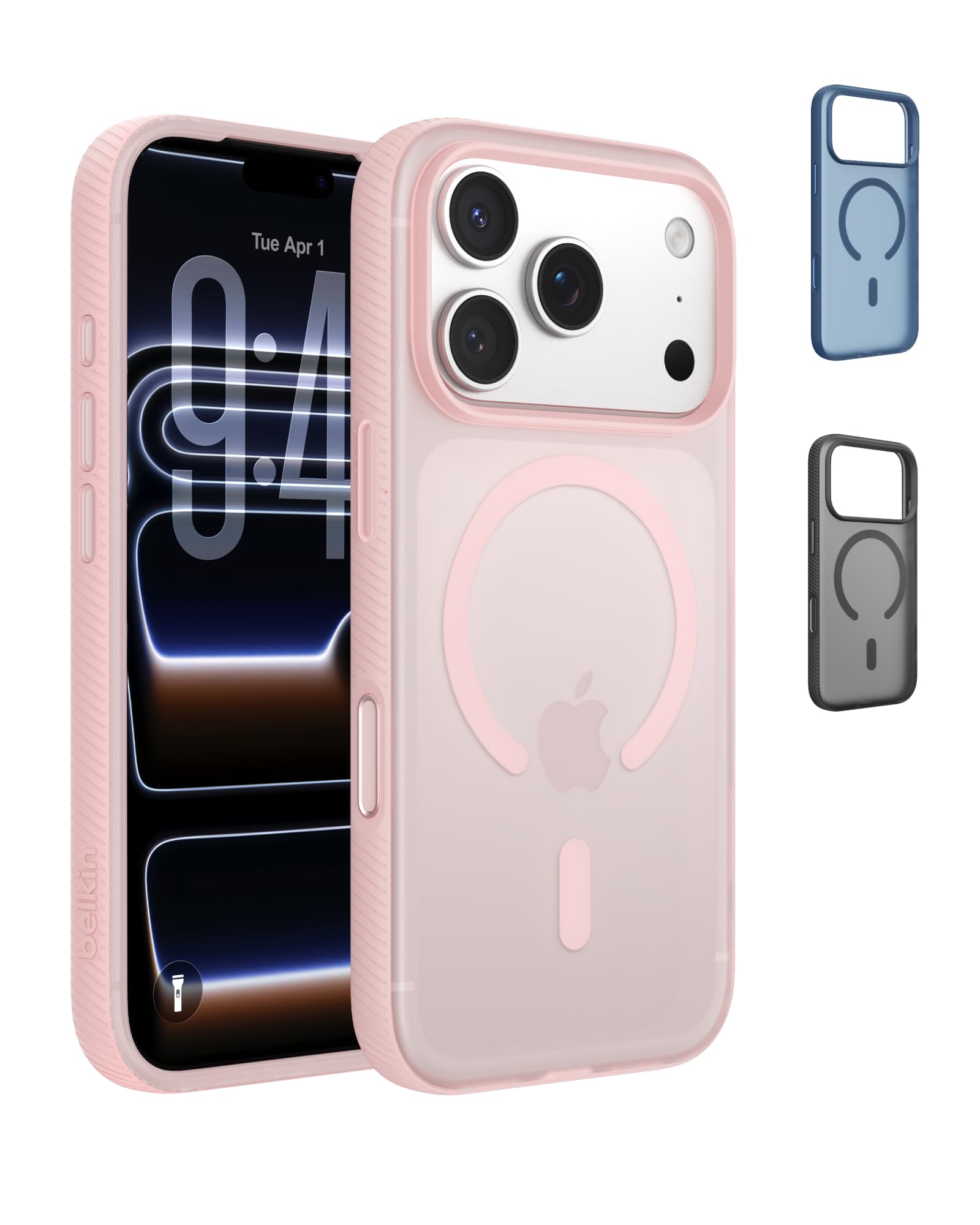 Belkin SheerForce Grip MagSafe Compatible iPhone 17 Pro Case with Slim Design & Anti-Slip Side Lines - Magnetic, Transparent, & Shockproof Protective iPhone Case - Pink