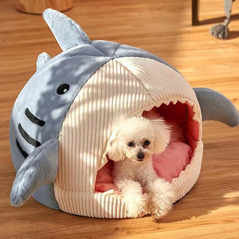 review Shark Design Soft Cat Bed, Cute Shark Designed Breathable Dog Bed, Pet Supplies for Indoor Use (BLUE, X-Large)