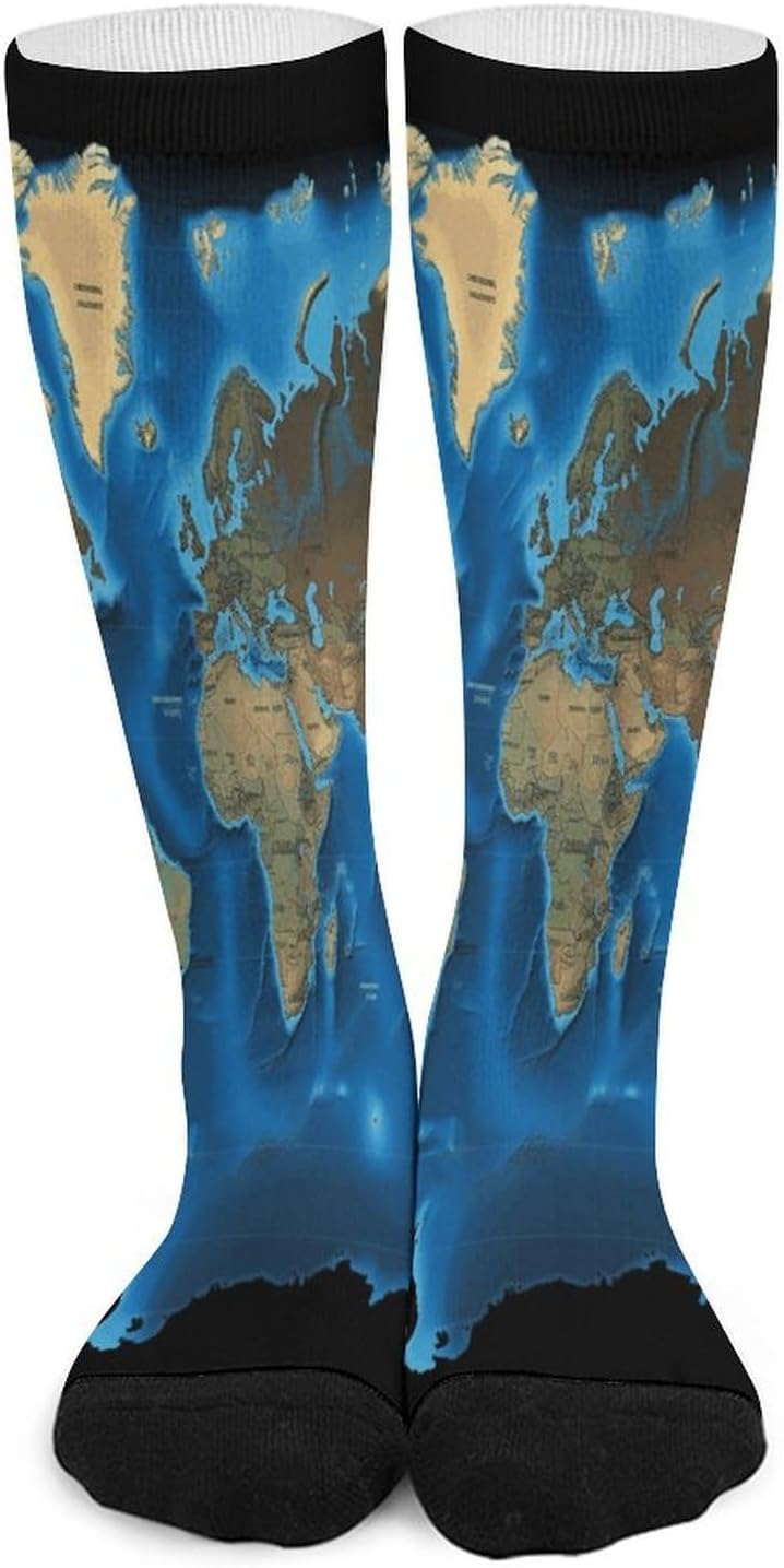 World Map Mid-Calf Socks Women Warm Knee High Socks Cozy Hiking Skiing Soft Boot Mid Calf Stocking Unisex