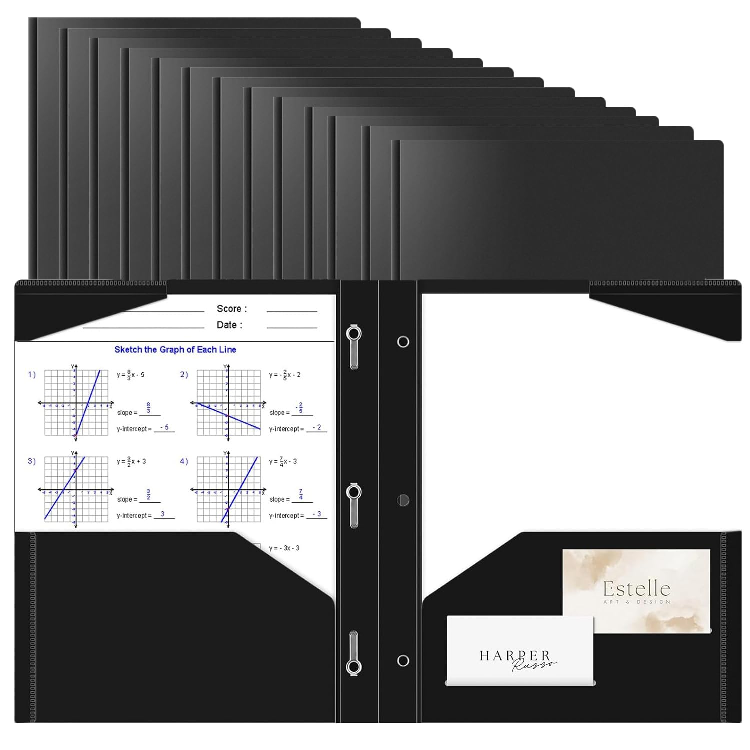 OTCRAFT 30 Pack A4 Pocket Plastic Folder 2 Pockets and 3 Prongs 2 Card Slots, Durable, Tear-Resistant Heavy Duty Pocket Folders with Prongs, Colored Prong Folders for Schoolwork & Officer(Black)