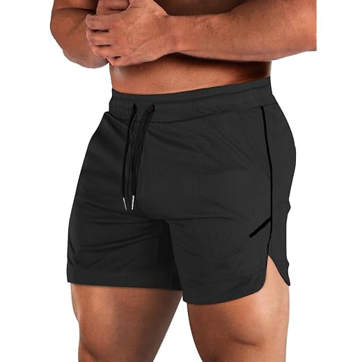 Aolesy Short masculino de treino com bolso com zíper de 12,7 cm, leve, para academia, corrida, sem forro, para musculação, shorts atléticos