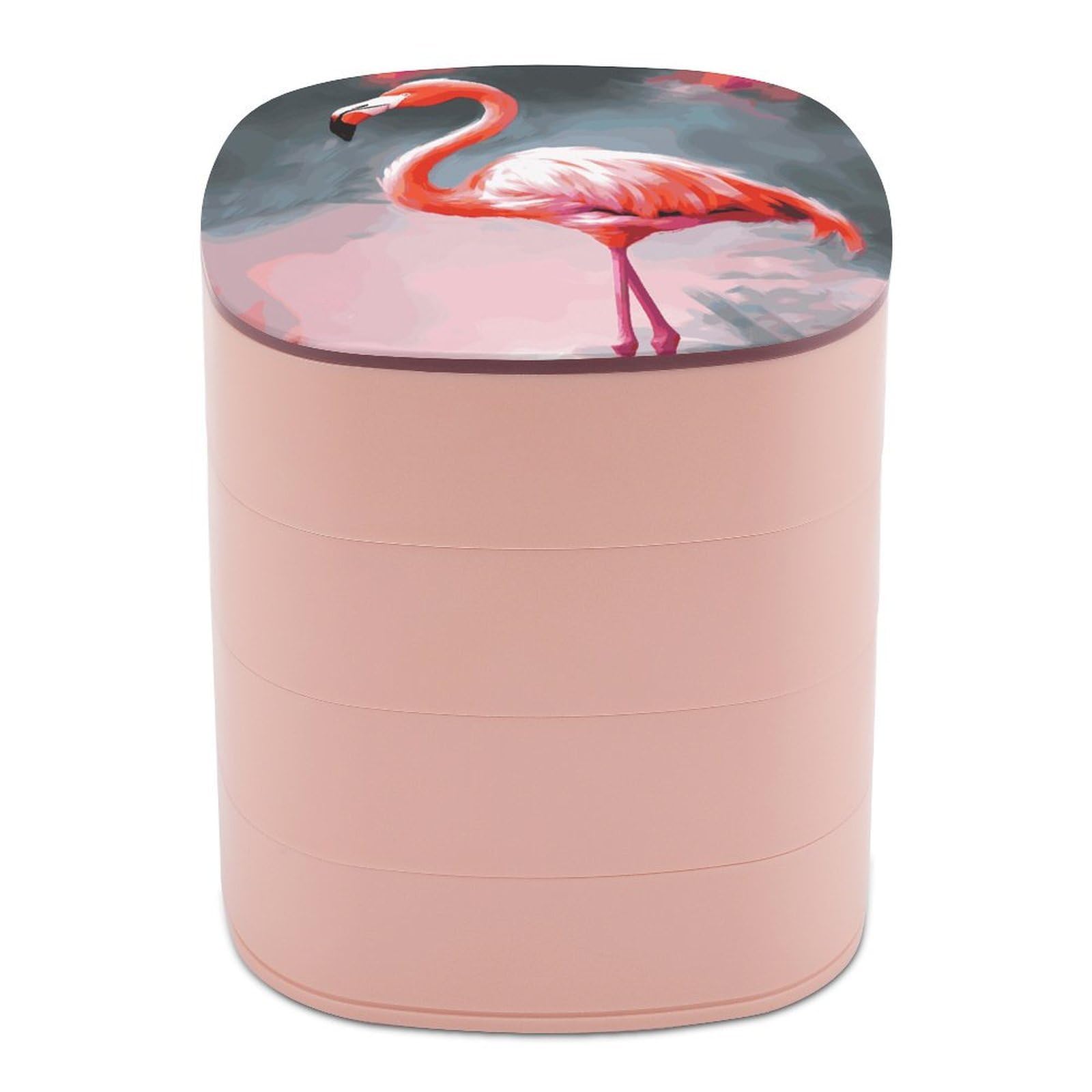 VstaDank 360° Rotating Painting Flamingo Jewelry Box, Multi-Layer Large Capacity Jewelry Organizer for Earrings Necklaces Rings, Dustproof Desktop Storage Case for Women