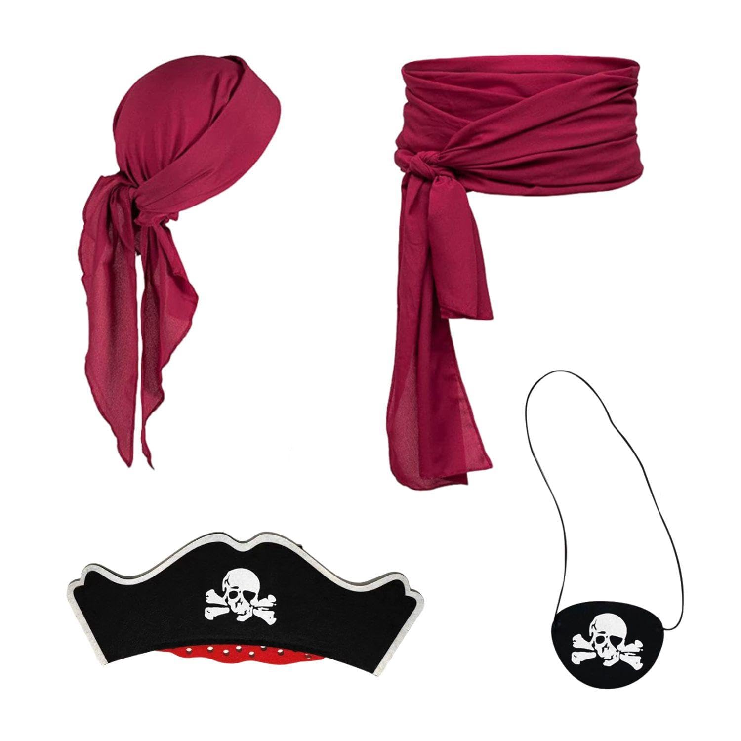 1 x bandana piracka, 1 x pasek, 1 opaska na oczy, kapelusz piracki, akcesoria dla kobiet