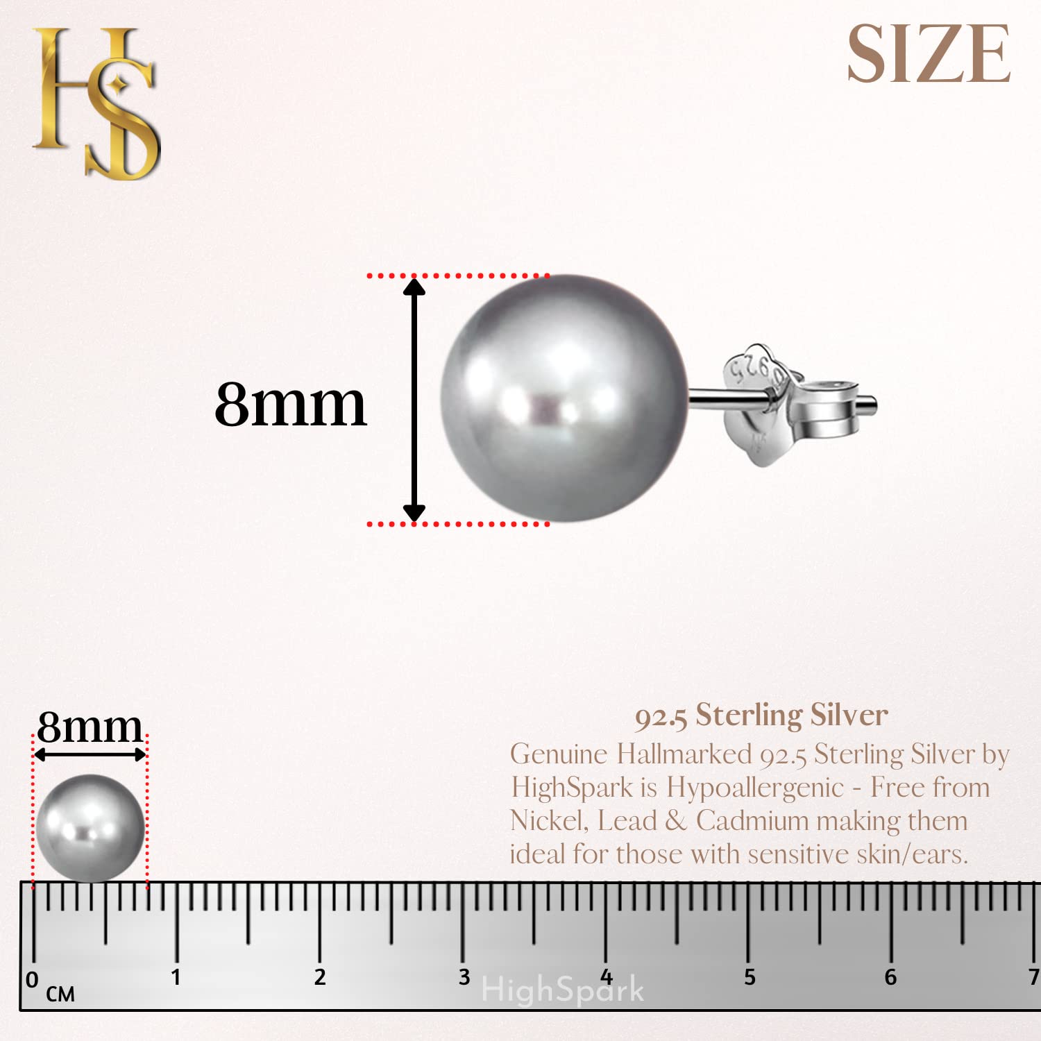 925 Silver Pearl Earrings - 8mm Pearls