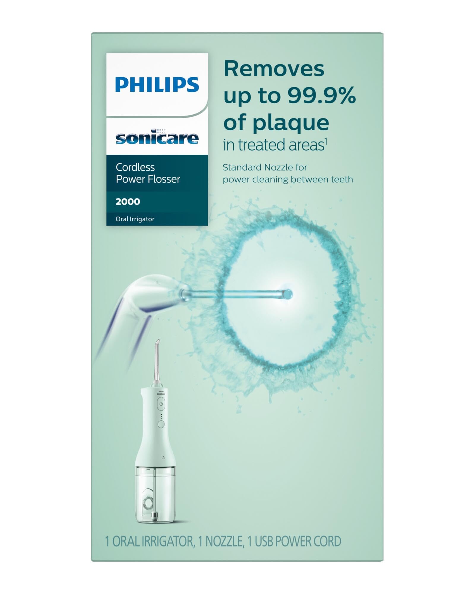 Philips Sonicare Water Flosser Cordless – Rechargeable Power Dental Waterflosser for Teeth, Portable Oral Irrigator with 3 Intensity Settings, 360° Rotating Nozzle – (Mint)