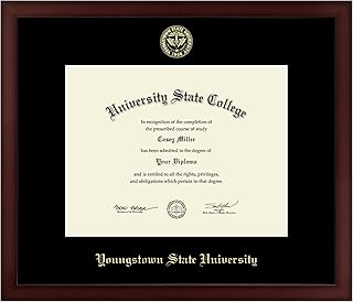 Youngstown State University 11" w x 8.5" h Diploma Frame - Fits a bachelor's - Gold Embossed Diploma Frame - Cherry Moulding with Black Matting - Officially Licensed
