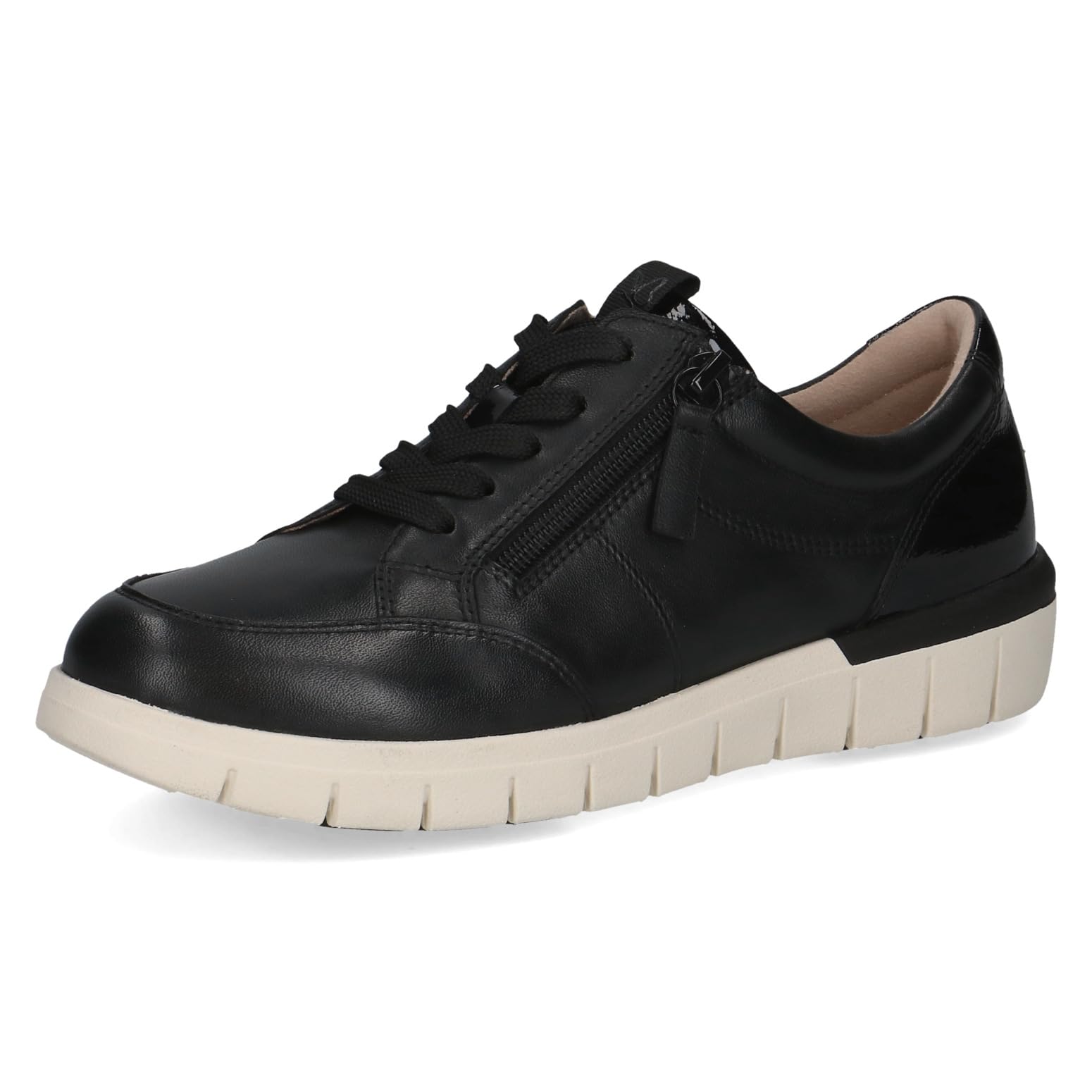 CAPRICE Comfort Women's Low-top Leather Sneakers Extra Width H, Black (Black Comb), 3.5 UK
