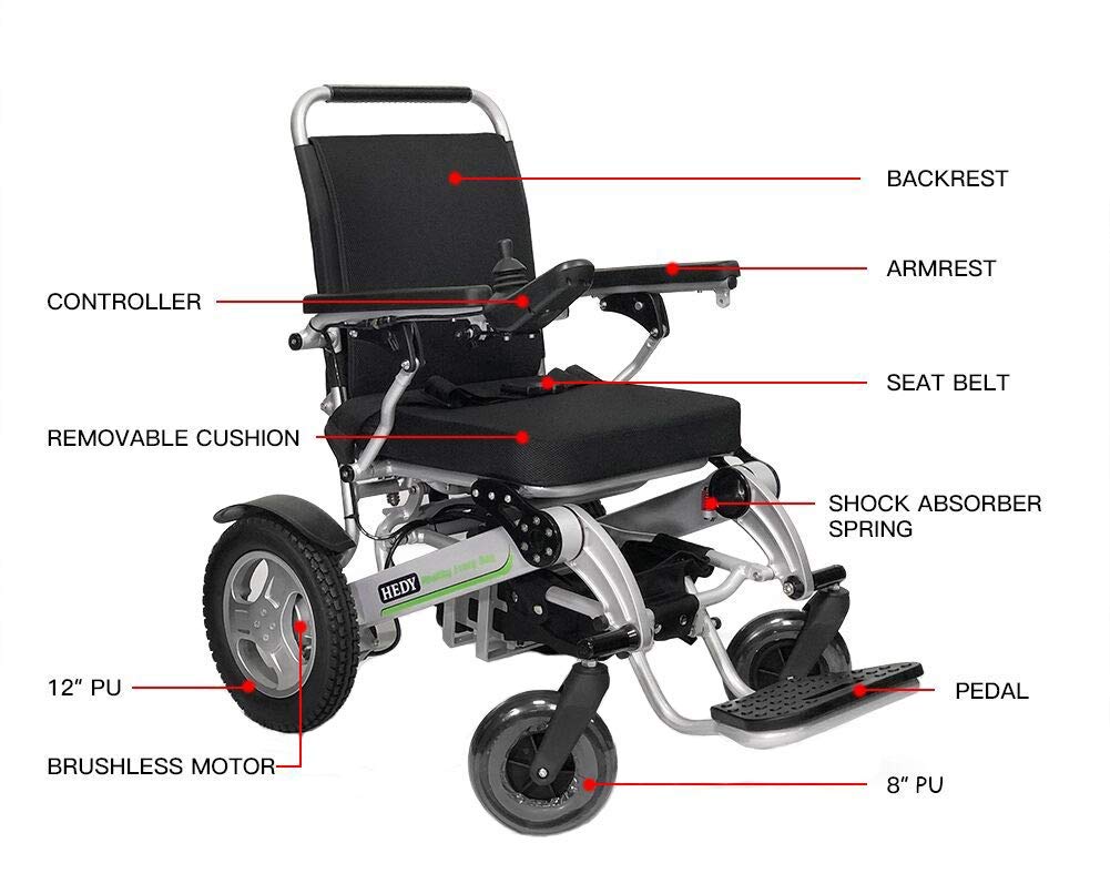 Sedia a rotelle elettrica, Doppio Motore 24V10AH250W 360 ° Leva di Controllo della direzione, Sedia a rotelle elettrica Pieghevole Multifunzionale in Lega di Alluminio Leggera Adat