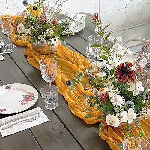 Sajoo Cheesecloth Table Runner Gauze Table Runners Yellow 13.3Ft 2 Pack Long Boho Gauze Table Runner Rustic Sheer Table Runner For Wedding Decor Baby Bridal Shower Birthday Party Decorations #TOP5