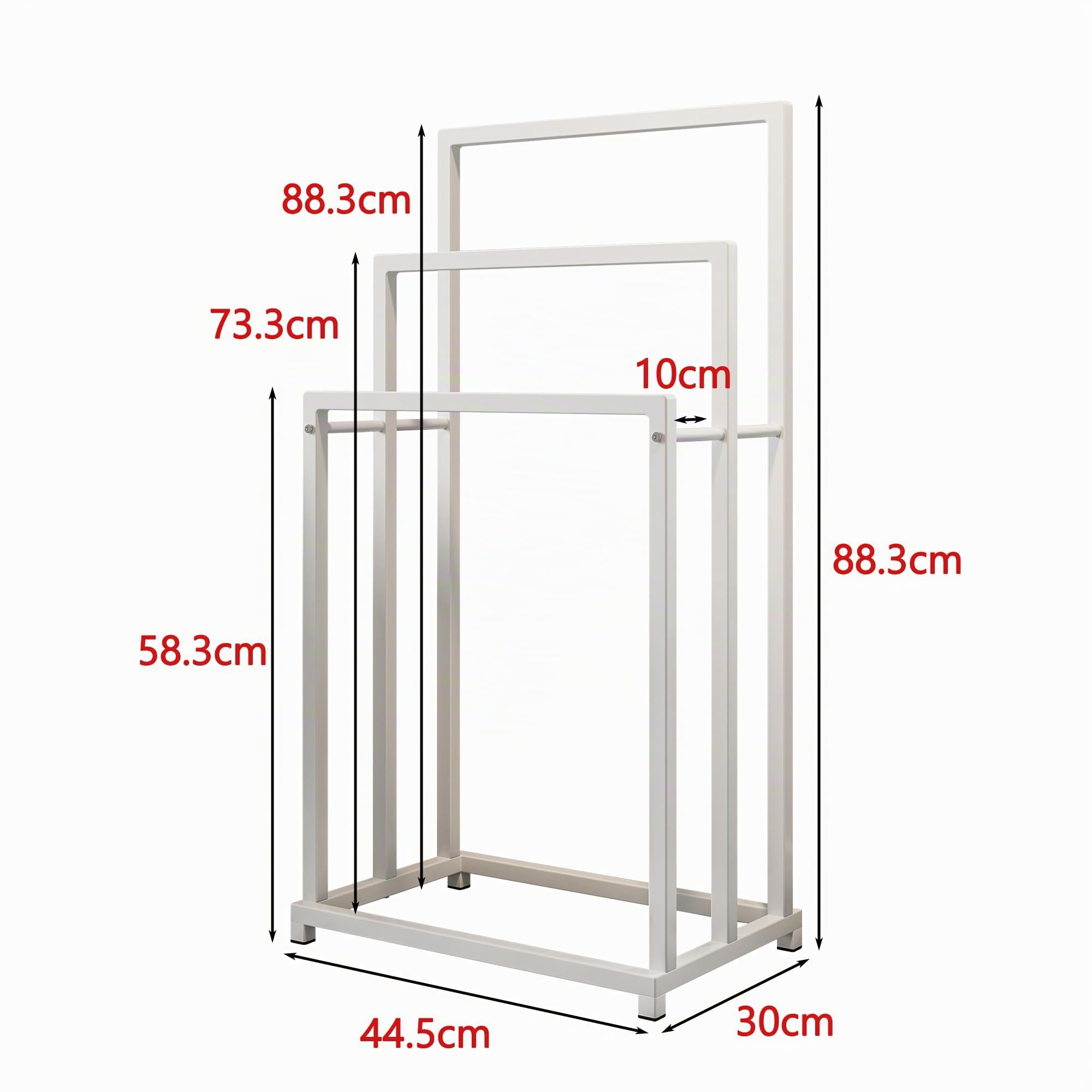 Porte-serviettes sur pied avec 3 barres porte-serviettes, porte-serviettes de salle de bain, en acier, blanc