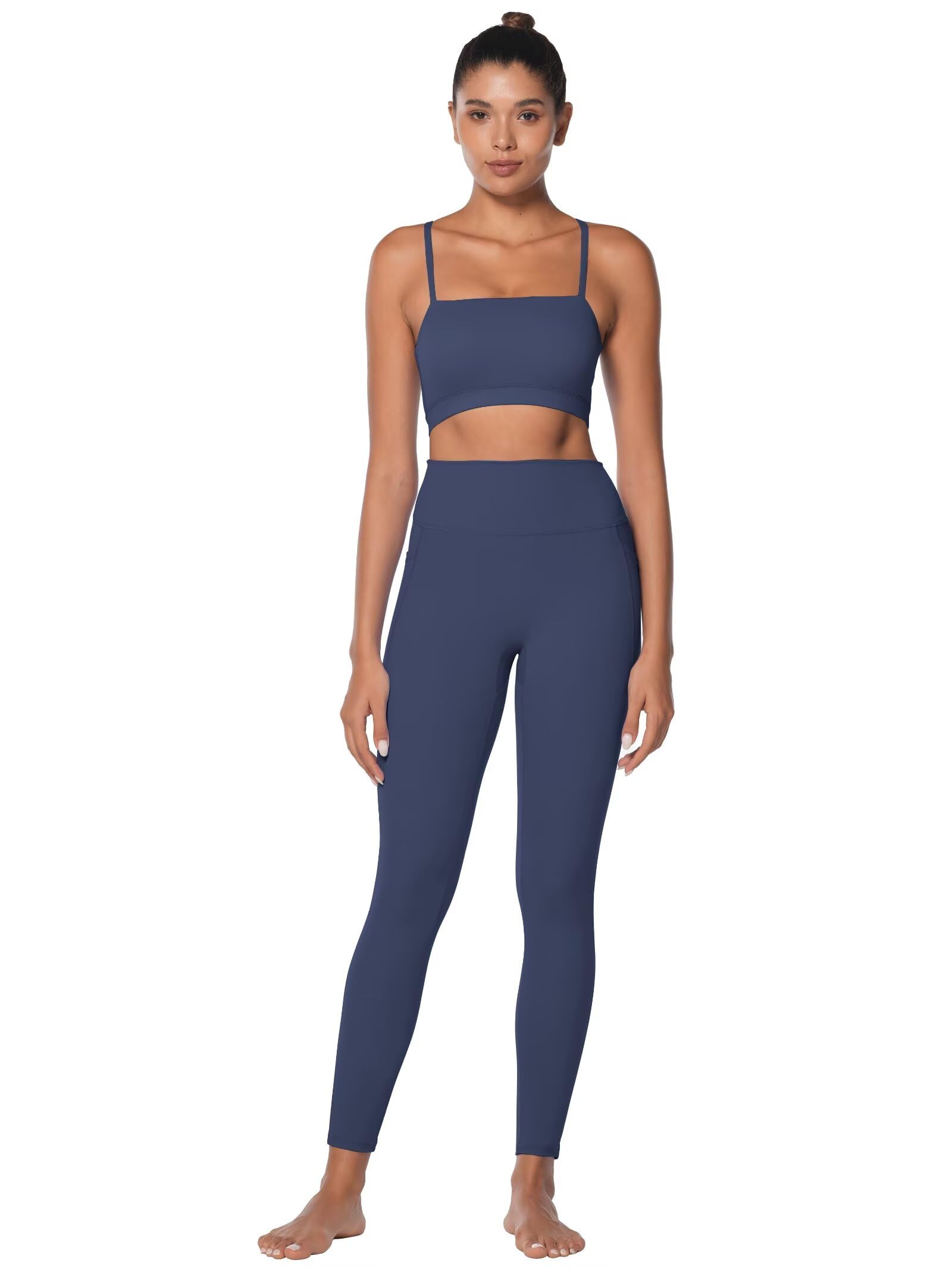 Sunzel Nunaked Legging d'entraînement pour femme, contrôle du ventre, compression, entraînement, gym, yoga, sans couture avant et taille haute, Bleu (Ash Blue), Taille XL