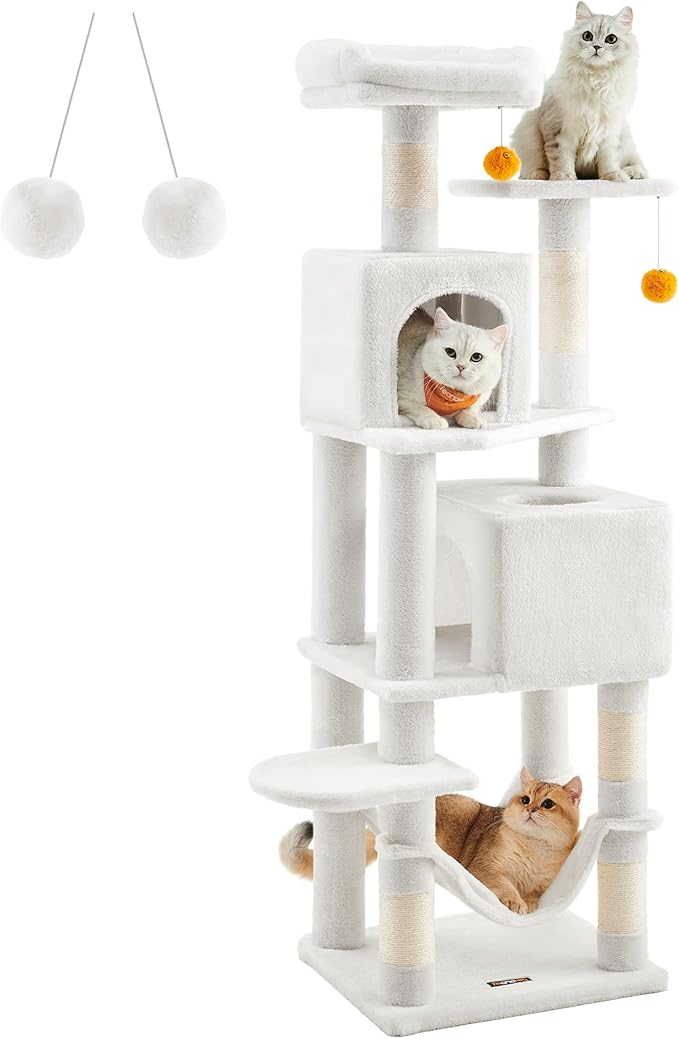 Feandrea Cat Tree, 61Inch Cat Tower for Indoor Cats, Plush MultiLevel Cat Condo with 5