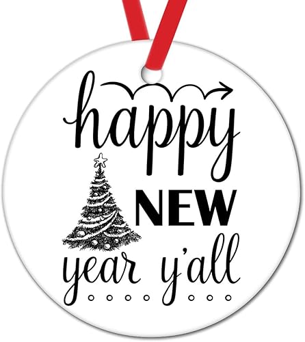 Feliz Año Nuevo Yall Adorno de árbol de Navidad con citas divertidas Decoración de árbol de Navidad Recuerdo Feliz Año Nuevo Novedad Adornos de