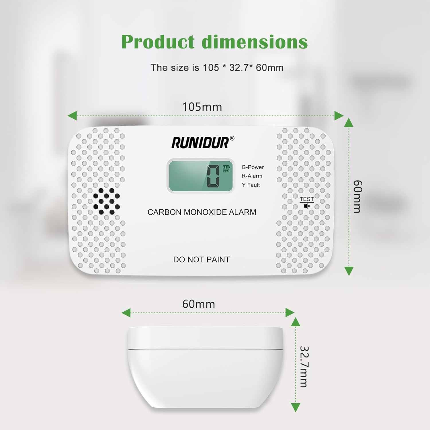 Carbon Monoxide Detectors Replaceable AA Battery-Powered LCD Display Portable Carbon Monoxide Detector for Travel,RV.(1-Pack) US-CO03 - Image 2